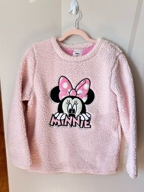 Disney Minnie Mouse Pink Sherpa Fleece Sweater Kids Size S 6-8 Cozy